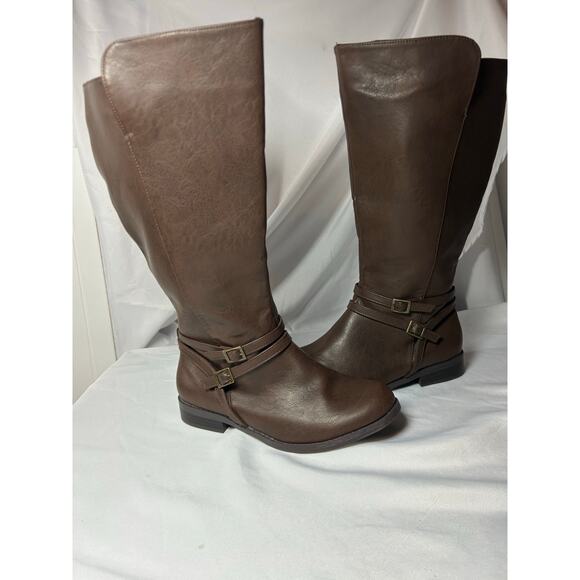 women’s brown leather knee-high extra very wide calf Sz 10 riding boots - Picture 1 of 10